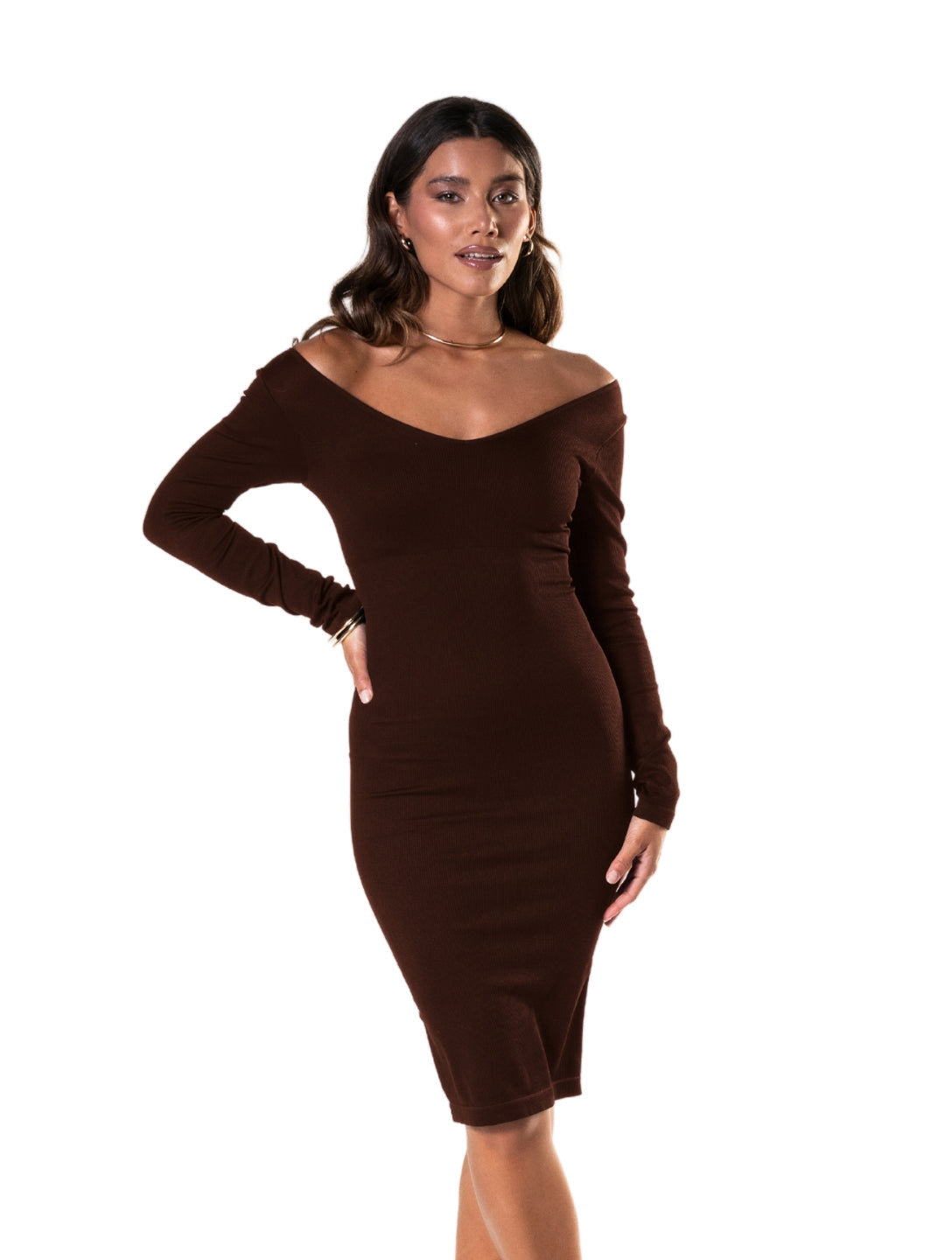 V-Neck Long Sleeve Dress - HeyShape